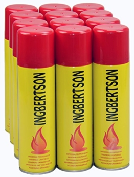 12 x 250 ml Ingbertson Feuerzeuggas Butan-Propan-Gemisch für Mehrwegfeuerzeuge -