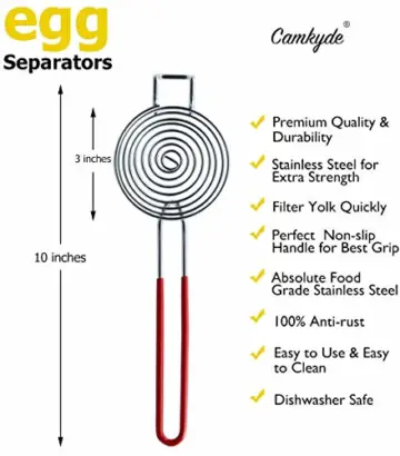 CAMKYDE Eiertrenner, Lebensmittelqualität, Edelstahl, Eigelb, Weiß, 2er-Set (rot) - 2