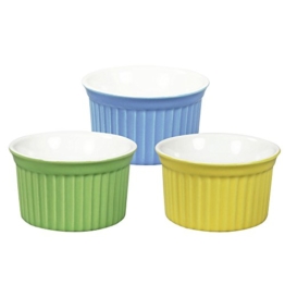 COM-FOUR® 3 Stück Ragout Fin Schalen, Pastetenförmchen, Creme Brulee, grün, blau, gelb -