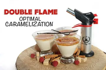 DUAL FLAMME Professioneller Küchenbrenner. Beste Flambierbrenner für Creme Brulee Karamellisieren. Ausstattung Sicherheitsssperre | Nachfüllbar. Perfekt für Flambieren. Köstliche Desserts jedes Mal - 