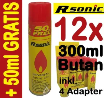 Feuerzeuggas 300 ml mit Adapter 12 Stück -