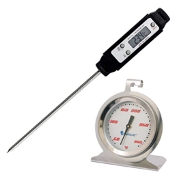 Küchenthermometer Kombi Set mit Edelstahl V2A Backofenthermometer Analog 300 °C und Digital Einstich , Braten , Fleisch Thermometer -50 bis + 300 °C -